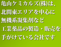 北関東エリアを中心に無機系凝縮剤などの製造・販売を手がけている会社です。